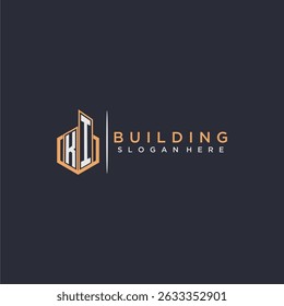 KI initial monogram logo real estate for building with polygon style