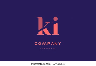 ki k i alphabet small letter blue pink creative design vector company logo icon template 