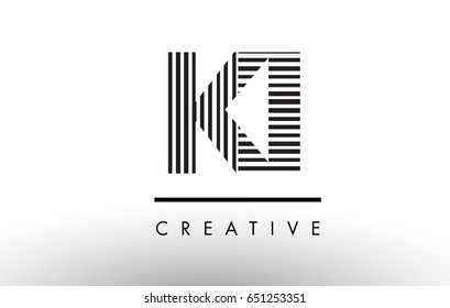 KI K I Black and White Letter Logo Design with Vertical and Horizontal Lines.