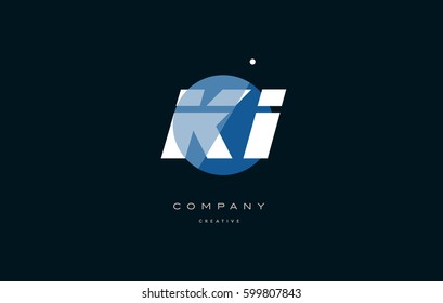 ki k i  blue circle dot big font alphabet company letter logo white design vector icon template 