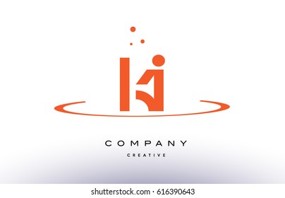 KI K I creative orange swoosh dots alphabet company letter logo design vector icon template