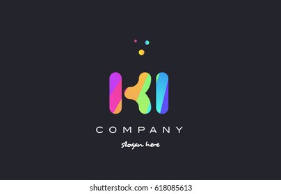ki k i  creative rainbow green orange blue purple magenta pink artistic alphabet company letter logo design vector icon template