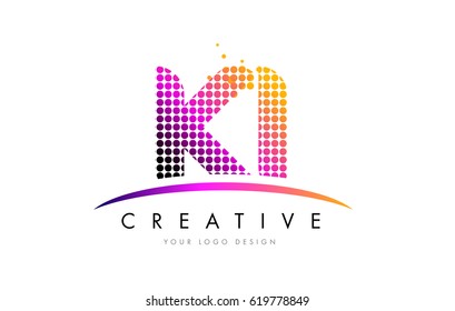 KI K I Dots Letter Logo Design with Magenta Bubble Circles and Swoosh