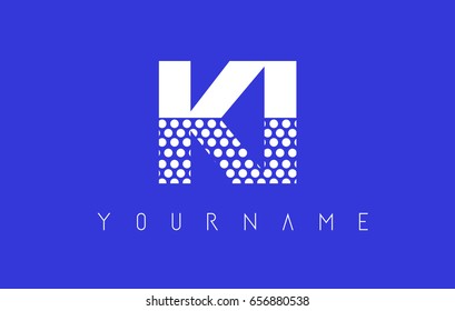 KI K I Dotted Pattern Letter Logo Design Vector with Blue Background.