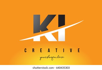 KI K I Letter Modern Logo Design with Swoosh Cutting the Middle Letters and Yellow Background.
