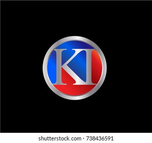 KI Letter logo Design in a circle. Blue and silver colored
