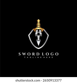 KI carta monograma de luxo para escudo e espada estilo imagem