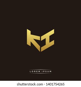 KI Logo Letter Initial Logo Designs Templete with Gold and Black Background