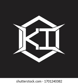 Monograma de logotipo KI con hexágono y plantilla de diseño de forma de cuatro ejes