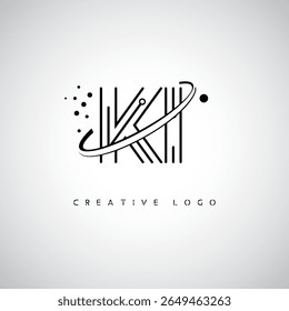 Logotipo de Monograma de Órbita KI - Marca de Letra Mínima Futurista com Linha de Arte Circular, Pontos Inspirados na Tecnologia e Conceito de Movimento Espacial para Identidade de Marca Moderna