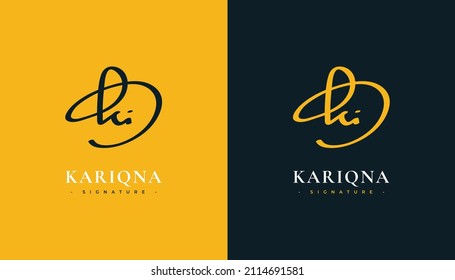Diseño inicial de logotipo KI Signature con estilo de escritura a mano Gold. Logo o símbolo KI Signature para matrimonio, moda, joyería, boutique, botánica, floral y de negocios