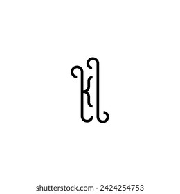 KI simple curved concept initial logo design black and white background
