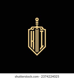 KI vintage shield and sword initial logo in high quality professional design that will print well across any print media