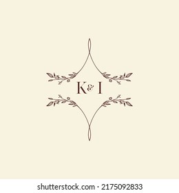 Cartas iniciales del logo de la boda KI en un diseño profesional de alta calidad que se imprimirán en cualquier medio impreso