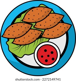 Kibbeh or kubba Concept, kabbaba Balls with Sauce Fried quibe vector outline color icon design, Asian Cuisine symbol, Famous Dish Sign, Street Food stock illustration