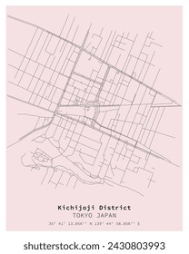 Kichijoji District Tokyo ,Japan Street map ,vector image for digital marketing,product ,wall art and poster prints.