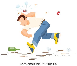 Patea en el culo. Castigo al trabajo. El hombre es expulsado de su trabajo. Despido, desempleo. Gente divertida. Plantilla de concepto de ilustración para sitio web, página de inicio web, banner, presentación o medios impresos