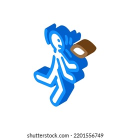 Kick-Ball Mann Unfall isometrische Symbol Vektorgrafik. Kick-Ball-Mann-Unfallzeichen. einzelne Symbolillustration