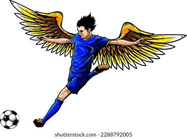 kick the ball soccer vector illustration. digital hand draw design