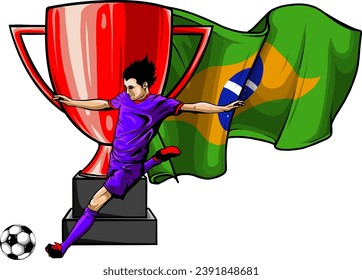 kick the ball soccer vector illustration. digital hand draw