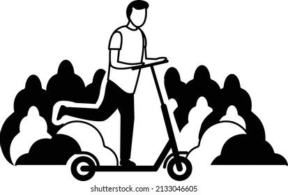 Kick Bike Riding in the Park Vector Icon Design, Weekly holidays Activity Symbol, Week Rest Days Sign, Lazy weekends people Stock illustration, Man Driving On Electric Scooter In The City Concept 