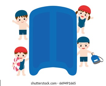 Kick board with children