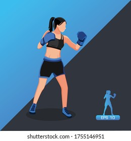 Kick boxer girl training in the ring banner ads with woman boxer illustration