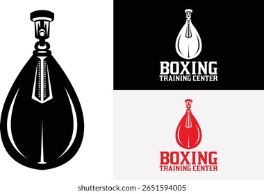 Kick Boxing logotipo emblema. Bola de velocidade de perfuração Bola de boxe logotipo emblema ilustração vetorial