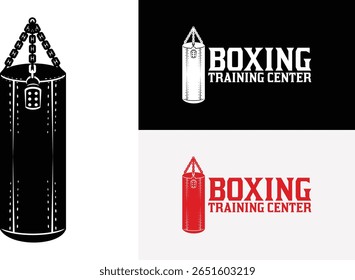 Projeto de logotipo de boxe de chute, saco de perfuração boxe logotipo emblema ilustração vetorial