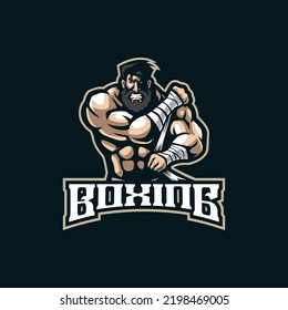 Kick boxing mascot logo design vector with modern illustration concept style for badge, emblem and t shirt printing. Angry boxing illustration for sport and esport team.