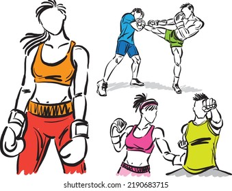 kick boxing moves 3 training brush stroke design sports concept vector illustration