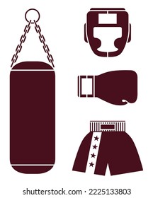 kick boxing Muay thai monochrome elements icons silhouette vector design
