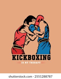 "Kick Boxing ist meine Therapie" - Titled Tshirt Vektordesign