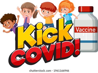 Kick Covid font with many children cartoon character illustration