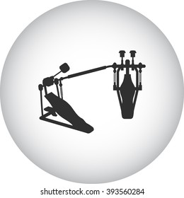 Kick drum double pedal simple icon on round  background