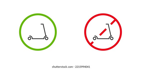 Kick and electric scooter line icon. Permit and prohibition road sign, urban street parking. Vector flat isolated illustration