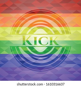 Kick emblem on mosaic background with the colors of the LGBT flag