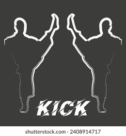 Kick Fighter. KARATE POSITIONS - Karate vector silhouettes. Karate martial arts.