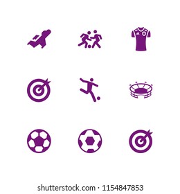 kick icon. 9 kick set with goal, soccer ball, fighter and football field vector icons for web and mobile app