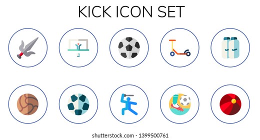 kick icon set. 10 flat kick icons.  Collection Of - martial arts, ball, penalty, soccer, soccer ball, scooter, football, shin guards