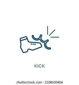 kick icon. Thin linear kick outline icon isolated on white background. Line vector kick sign, symbol for web and mobile