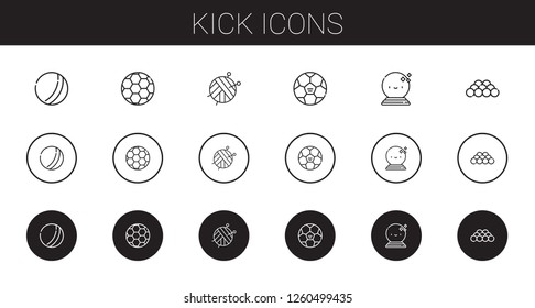 kick icons set. Collection of kick with ball, football. Editable and scalable kick icons.