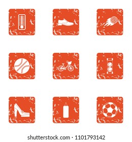 Kick icons set. Grunge set of 9 kick vector icons for web isolated on white background