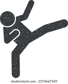 Kick man icon vector illustration in stamp style
