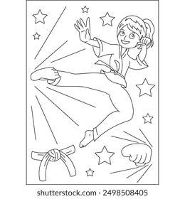 kick martial arts coloring book page for kids or grown adults creative coloring mindful relaxation activity