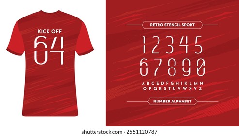 Kick Off 64: Bold red jersey with dynamic typography. Perfect for a standout look on the field. Includes customizable alphabet and numbers for your team’s identity.