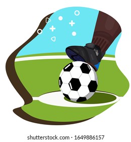 Kick Off Soccer. Ball On The Center With The Player's Leg Vector