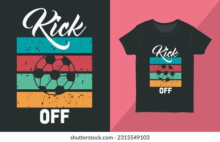 Tick Off Soccer Ball T-Shirt. Retro Sunset Football T-Shirt Vektor