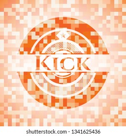Kick orange tile background illustration. Square geometric mosaic seamless pattern with emblem inside.