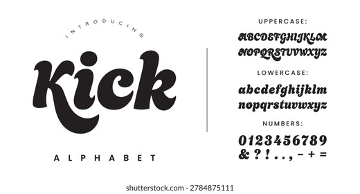 Kick retro groovy psychedelic display font vector for bold 70s style creative poster design